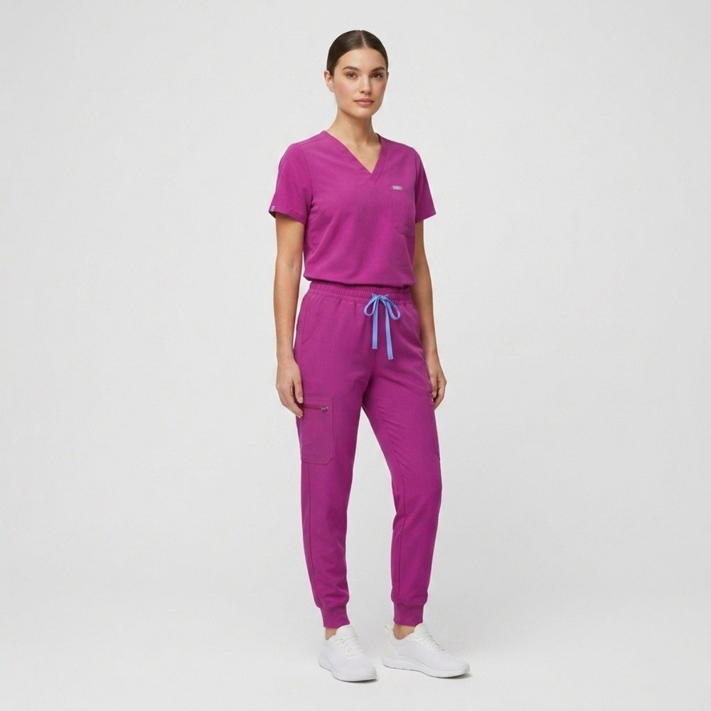 FIGS Catarina Zamora Scrub Set XL/M Raspberry Sorbet Magenta Pink Blue Cord